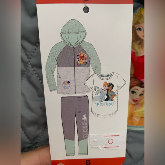 Disney Princess Kids 3-Piece Set, Fleece Jacket T-Shirt & Leggings Gray/Cream, 6 - Picture 9 of 9